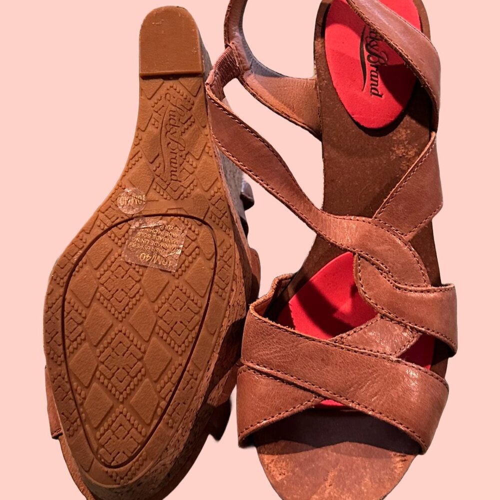 Lucky Brand Brown Leather Strappy Wedge Sandal